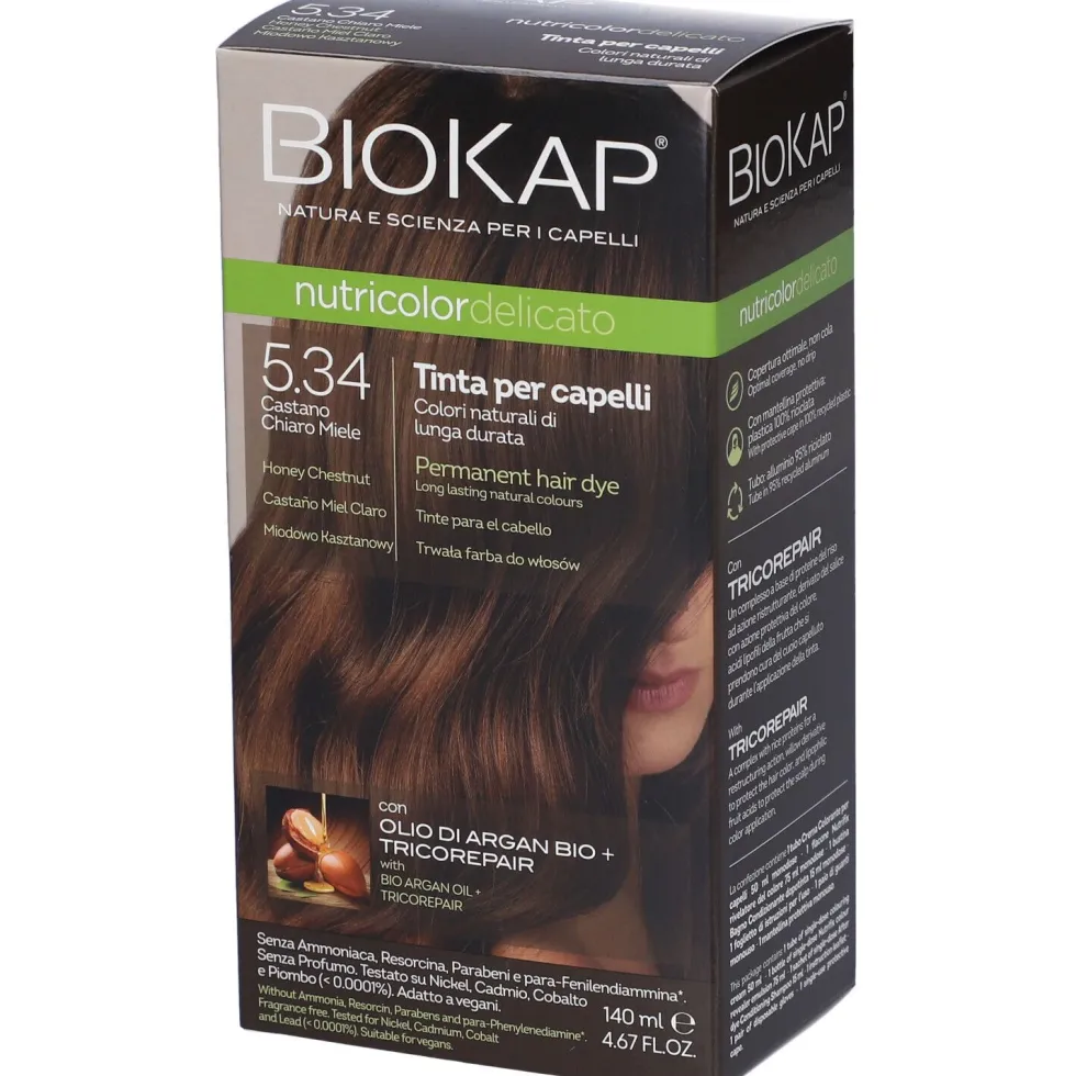 Bios Line Biokap Nutricolor Delicato - Tinta per capelli 5.34 Castano Chiaro Miele, 140ml
