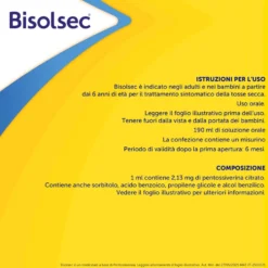 Bisolsec Sciroppo Sedativo per Tosse Secca Azione Rapida Adulti e Bambini 6+, 190ml
