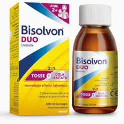 Bisolvon Duo Emolliente Sciroppo Contro Tosse e Gola Irritata Adulti e Bambini 2+, 100ml