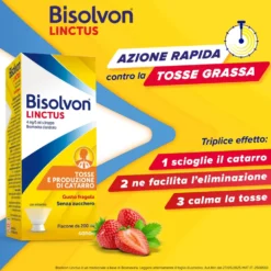 Bisolvon Linctus Sciroppo Mucolitico per Catarro e Tosse Grassa Gusto Fragola, 200ml