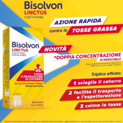 Bisolvon Linctus Sciroppo Mucolitico per Catarro e Tosse Grassa Gusto Cioccolato e Ciliegia (8mg/5ml), 200ml