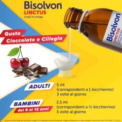 Bisolvon Linctus Sciroppo Mucolitico per Catarro e Tosse Grassa Gusto Cioccolato e Ciliegia (8mg/5ml), 200ml