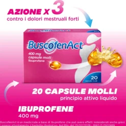 BuscofenAct - Capsule molli di ibuprofene 400 mg per i dolori mestruali e la febbre, 20 capsule