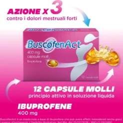 BuscofenAct 400 mg - Analgesico per dolori mestruali e mal di testa, 12 capsule molli