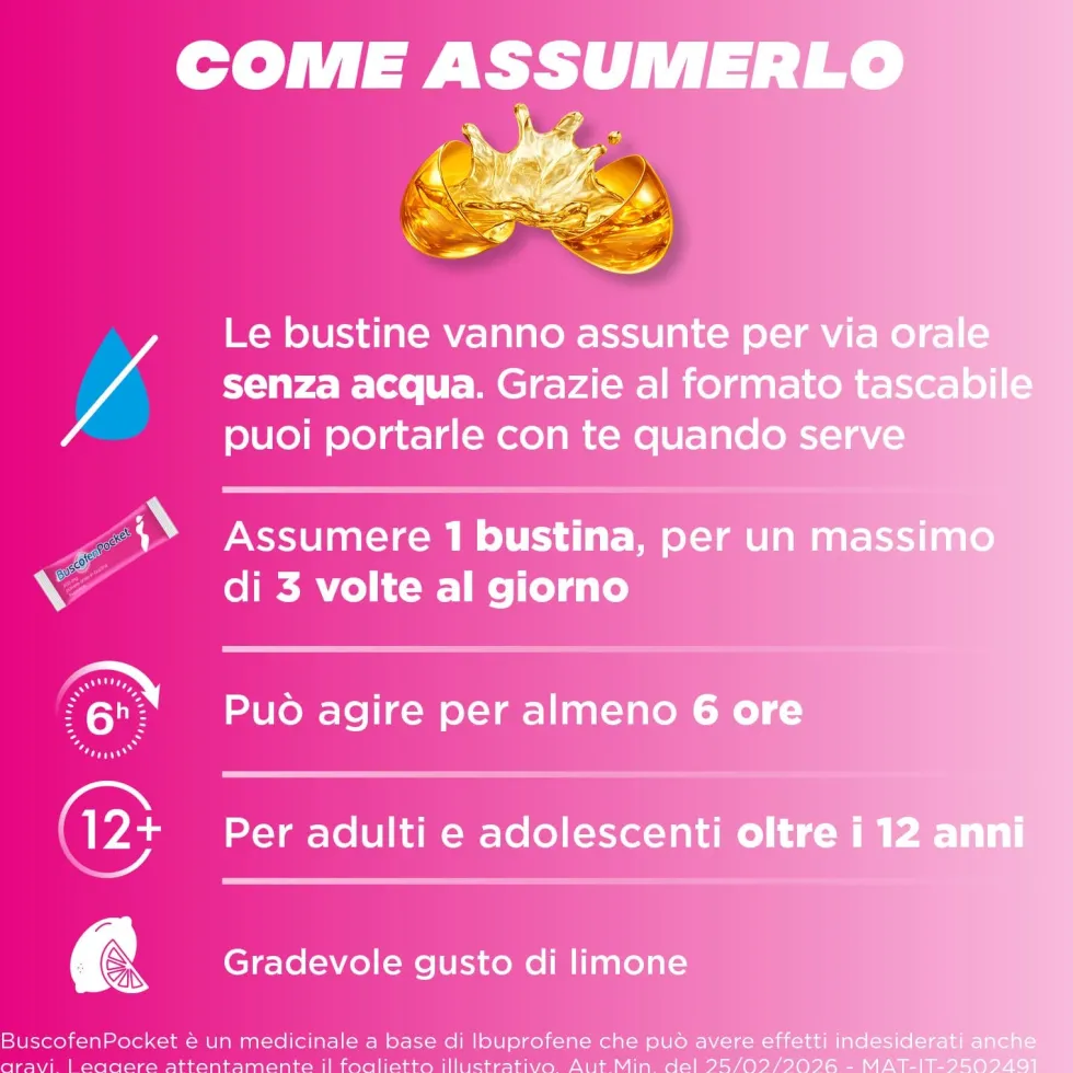 BuscofenPocket 10 Bustine Ibuprofene Contro Dolori Forti da Ciclo, 10 Bustine