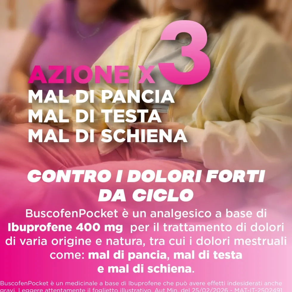 BuscofenPocket 10 Bustine Ibuprofene Contro Dolori Forti da Ciclo, 10 Bustine