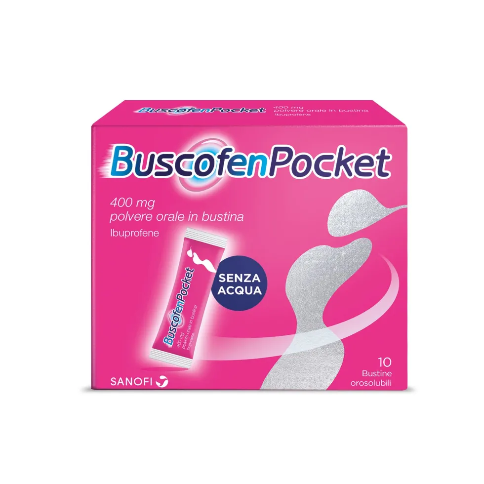 BuscofenPocket 10 Bustine Ibuprofene Contro Dolori Forti da Ciclo, 10 Bustine