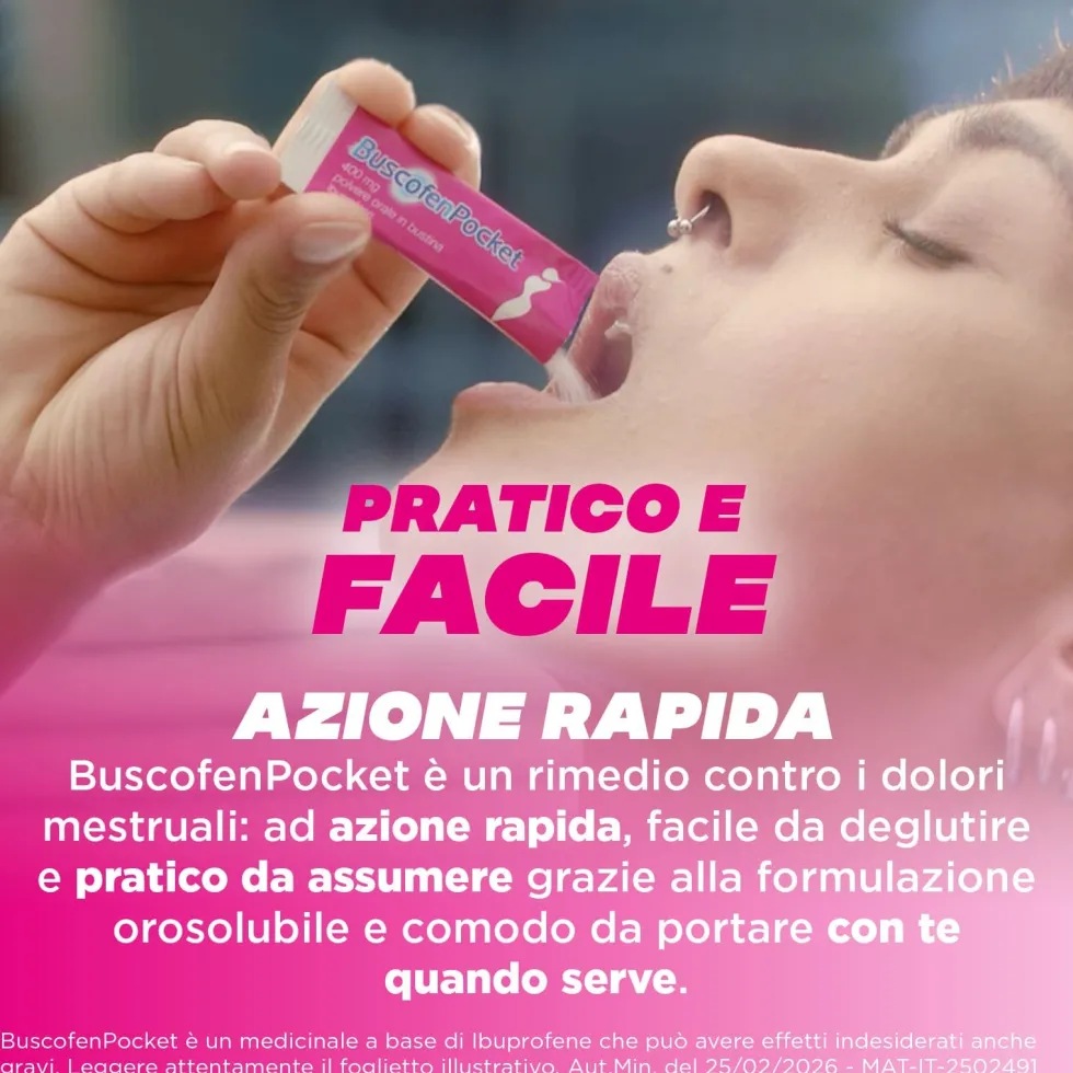 BuscofenPocket 10 Bustine Ibuprofene Contro Dolori Forti da Ciclo, 10 Bustine