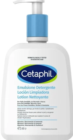 Cetaphil Emulsione Detergente - Detergente struccante per la pelle sensibile e secca, 473 ml