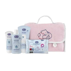 Chicco Natural Sensation rosa - Set cosmetico per l'igiene e la cura del neonato, 4 prodotti