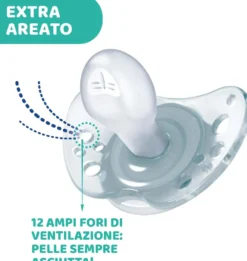 Chicco PhysioForma - Air Bianco e Verde Succhietto 2-6M Tettarella in Silicone, 2 Pezzi