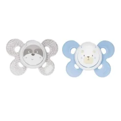 Chicco PhysioForma Comfort 0-6m - Succhietto in silicone blu per lo sviluppo della bocca, 2 pezzi