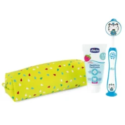 Chicco Set Dentale 3-6 Anni Azzurro - Set per l'igiene orale, spazzolino e dentifricio da 50 ml