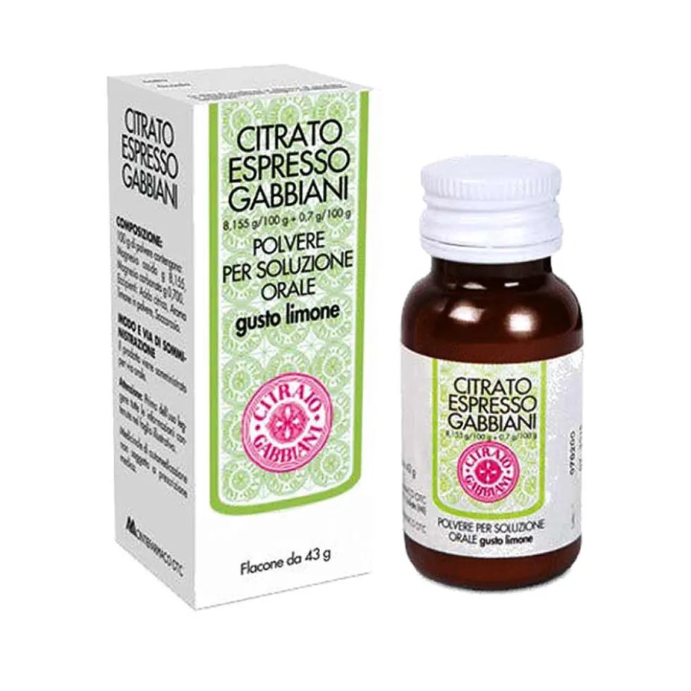 Citrato Espresso Gabbiani 8,155g/100g + 0,7g/100g Polvere per Soluzione Orale Trattamento Stitichezza Occasionale Gusto Limone, 43g