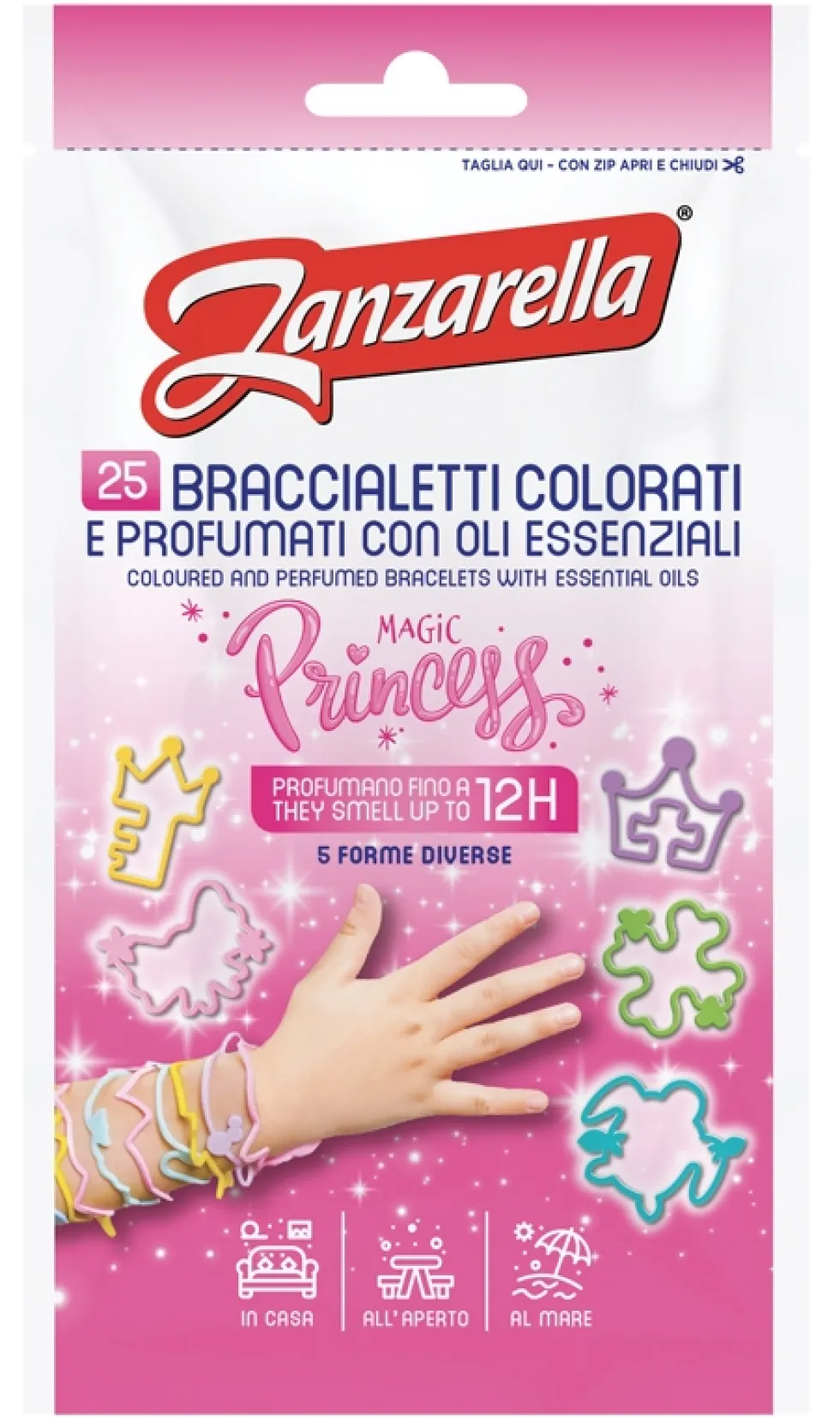 Coswell Zanzarella Princess - Braccialetti in silicone per la protezione dalle zanzare, 25 pezzi