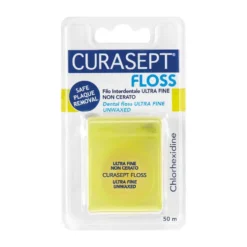 Curasept Filo Interdentale Ultra Fine - Filo non cerato con clorexidina per gli spazi stretti, 50 m