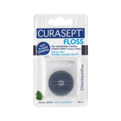 Curasept Floss - Filo interdentale nero cerato con clorexidina per l'igiene orale, 50 m