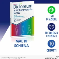 Dicloreum Antinfiammatorio Locale 180g Diclofenac Cerotti Medicati Mal di Schiena, 10 Cerotti