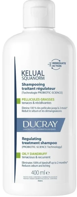Ducray Kelual Squanorm - Shampoo trattante e regolatore per la forfora grassa, 400 ml