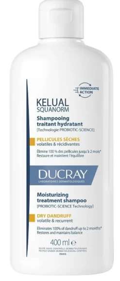 Ducray Kelual Squanorm - Shampoo trattante e idratante per la forfora secca, 400 ml