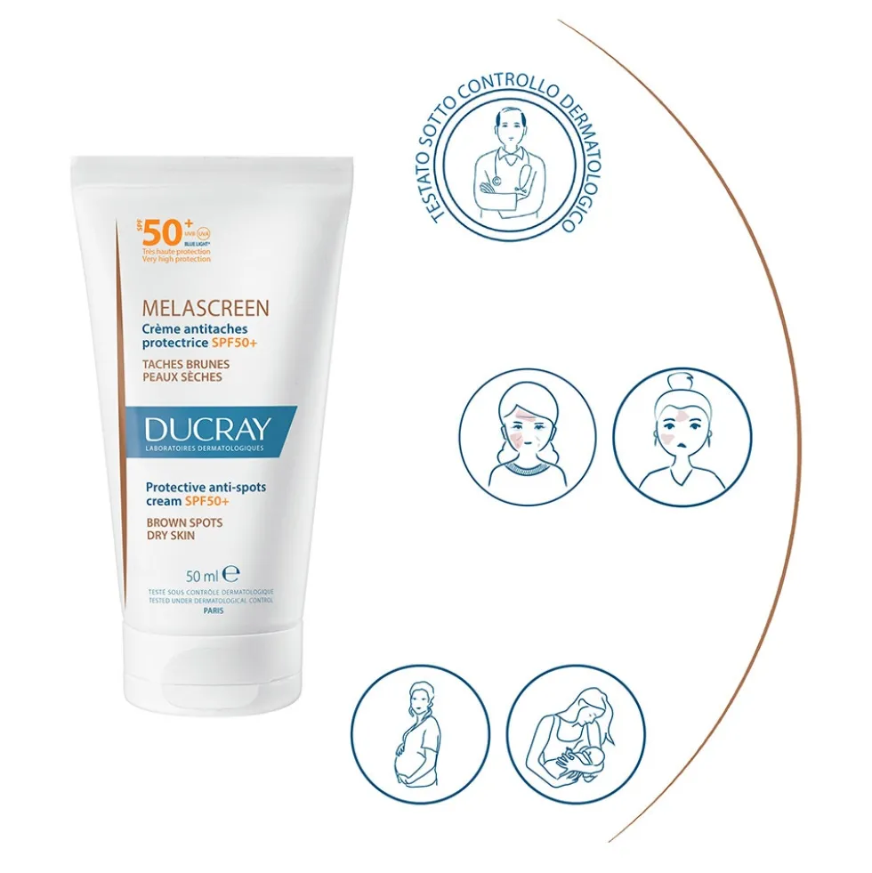 Ducray Melascreen - Crema Anti-Macchie SPF50+ Protezione Molto Alta, 50ml