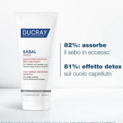 Ducray Sabal - Argeal Shampoo Sebo-Assorbente Detergente Uso Quotidiano Cuoio Capelluto e Capelli Grassi Argilla Delicata, 200ml