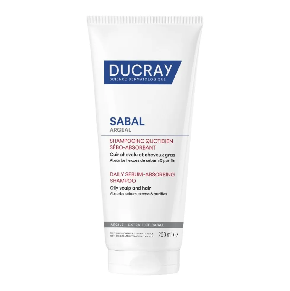 Ducray Sabal - Argeal Shampoo Sebo-Assorbente Detergente Uso Quotidiano Cuoio Capelluto e Capelli Grassi Argilla Delicata, 200ml