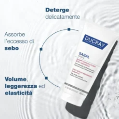 Ducray Sabal - Argeal Shampoo Sebo-Assorbente Detergente Uso Quotidiano Cuoio Capelluto e Capelli Grassi Argilla Delicata, 200ml