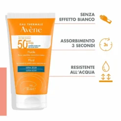 Eau Thermale Avène Fluido SPF 50+ Solare Viso per Pelli Sensibili Normali e Miste, 50ml