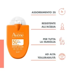 Eau Thermale Avène Reflexe Solaire 50+ Solare Viso e Corpo SPF50+ per Pelle Sensibile, 30ml