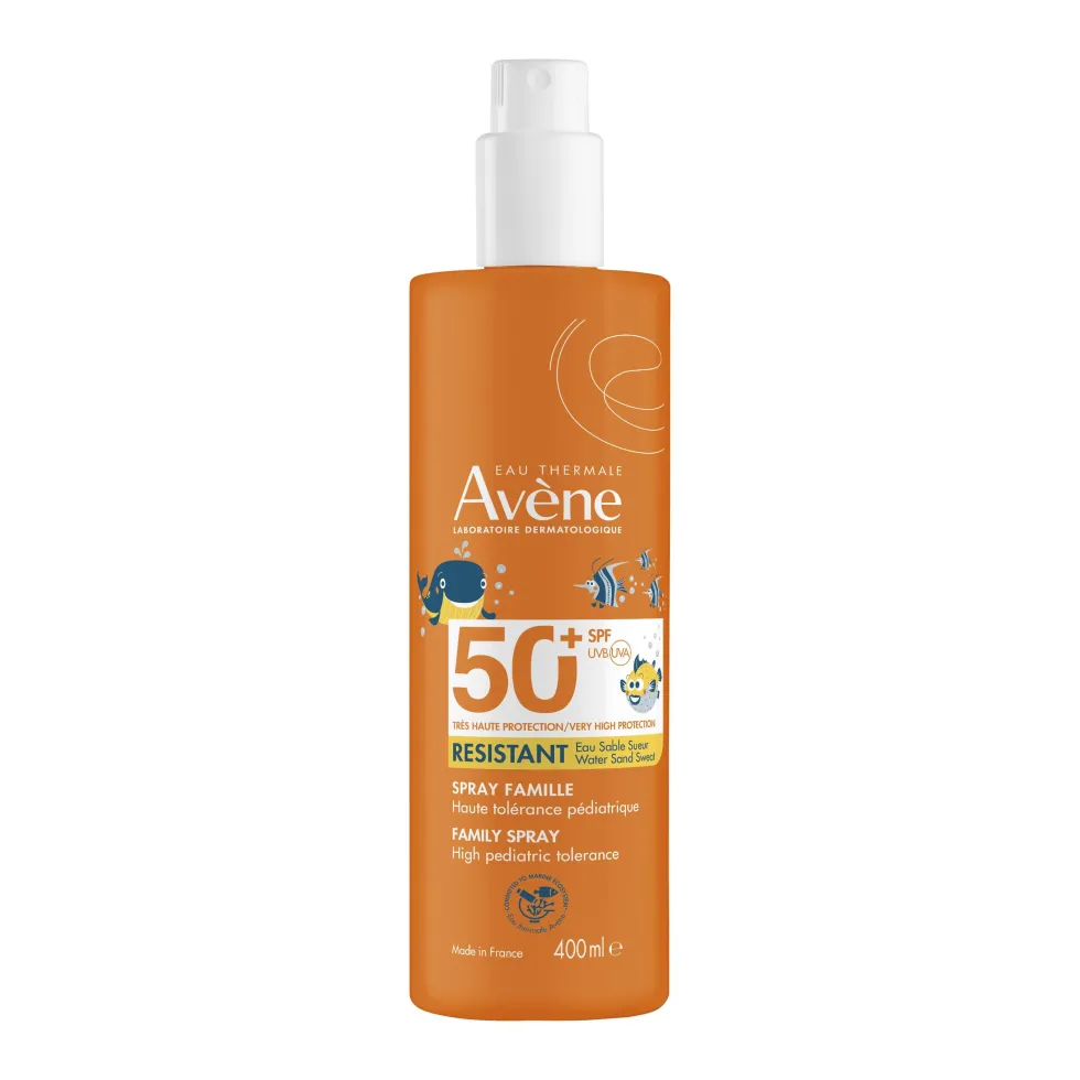 Eau Thermale Avène Spray Famiglia Protezione Molto Alta SPF50+ Solare per Pelle Sensibile, 400ml