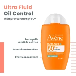 Eau Thermale Avène Ultra Fluid Oil Control Alta Protezione SPF50 Solare per Pelle Sensibile, 50ml