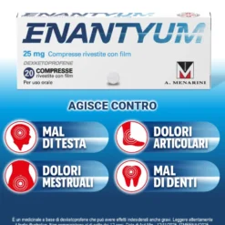 Enantyum 25 mg - Antidolorifico al dexketoprofene per i dolori acuti, 20 compresse rivestite
