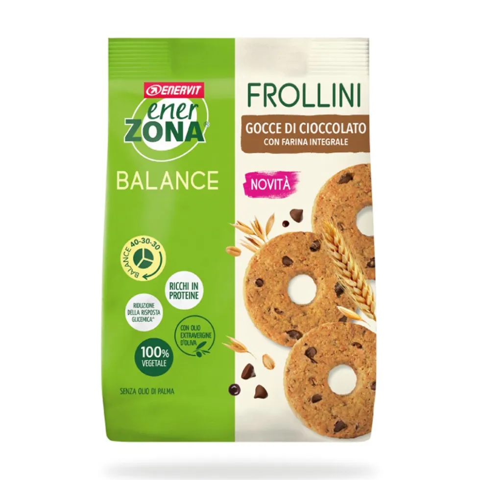 EnerZona Balance Frollini con gocce di cioccolato - Biscotti integrali per la dieta Zona, 250 g