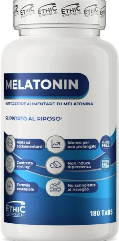 Ethicsport Melatonin Integratore per l'addormentamento e il jet lag, 180 compresse