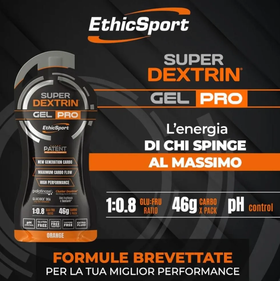 EthicSport Super Dextrin Gel Pro all'arancia - Gel energetico per l'energia prolungata, 60 ml