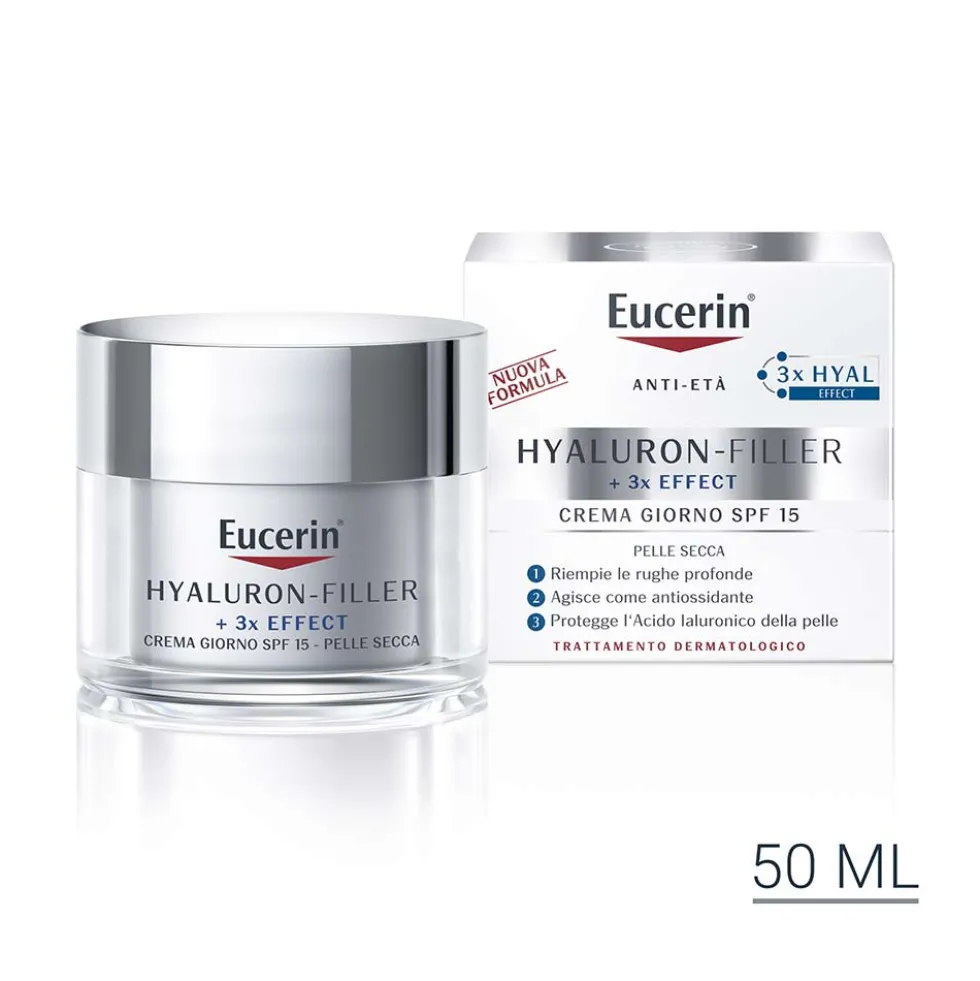 Eucerin Hyaluron Filler - +3x Effect Crema Giorno SPF15 per Pelle Secca, 50ml