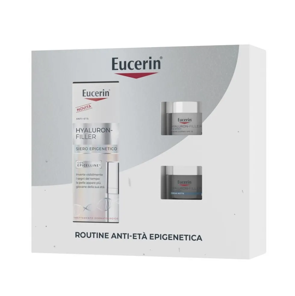 Eucerin Hyaluron-Filler + 3x Effect - Cofanetto per il viso ad azione anti-età epigenetica, 3 pezzi