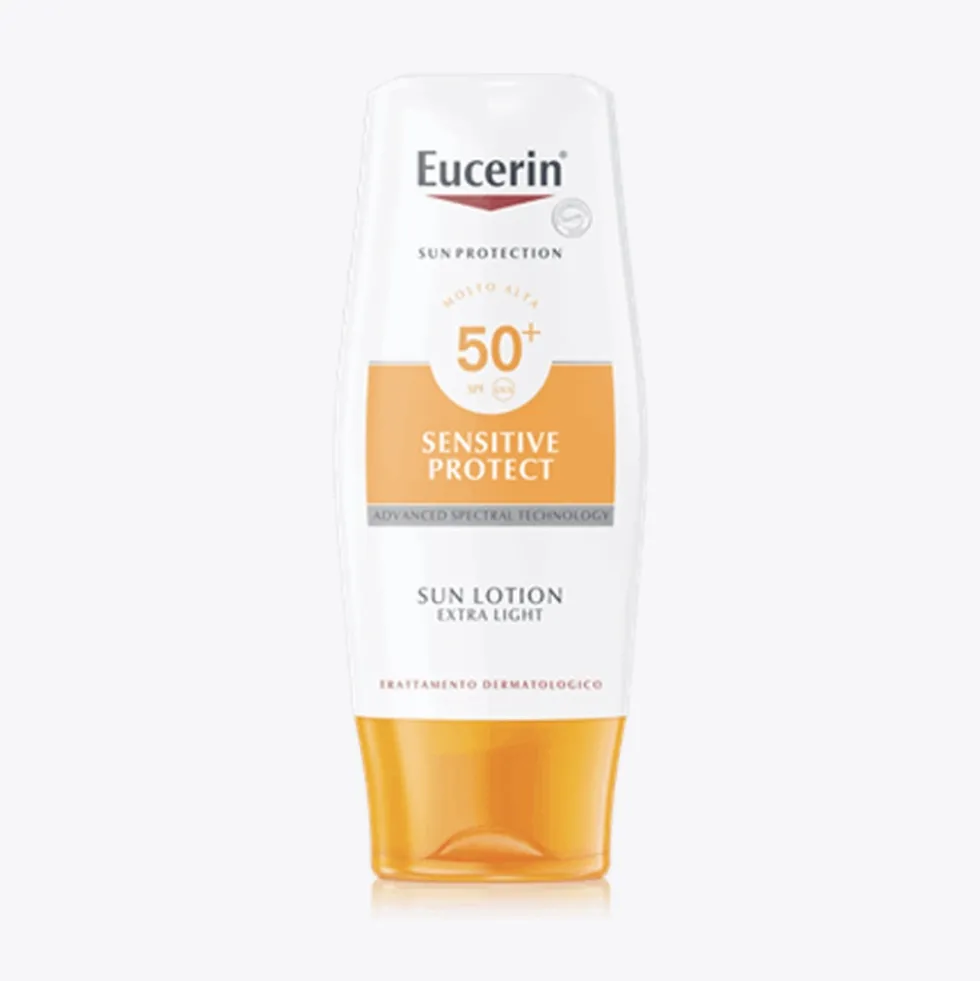 Eucerin Sensitive Protect SPF 50+ - Lozione solare ultra leggera per pelle sensibile, 150 ml