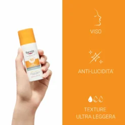 Eucerin Sun Protection Oil Control - Gel crema solare viso SPF 50+ per la pelle acneica, 50 ml