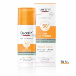 Eucerin Sun Protection Oil Control - Gel crema solare viso SPF 50+ per la pelle acneica, 50 ml