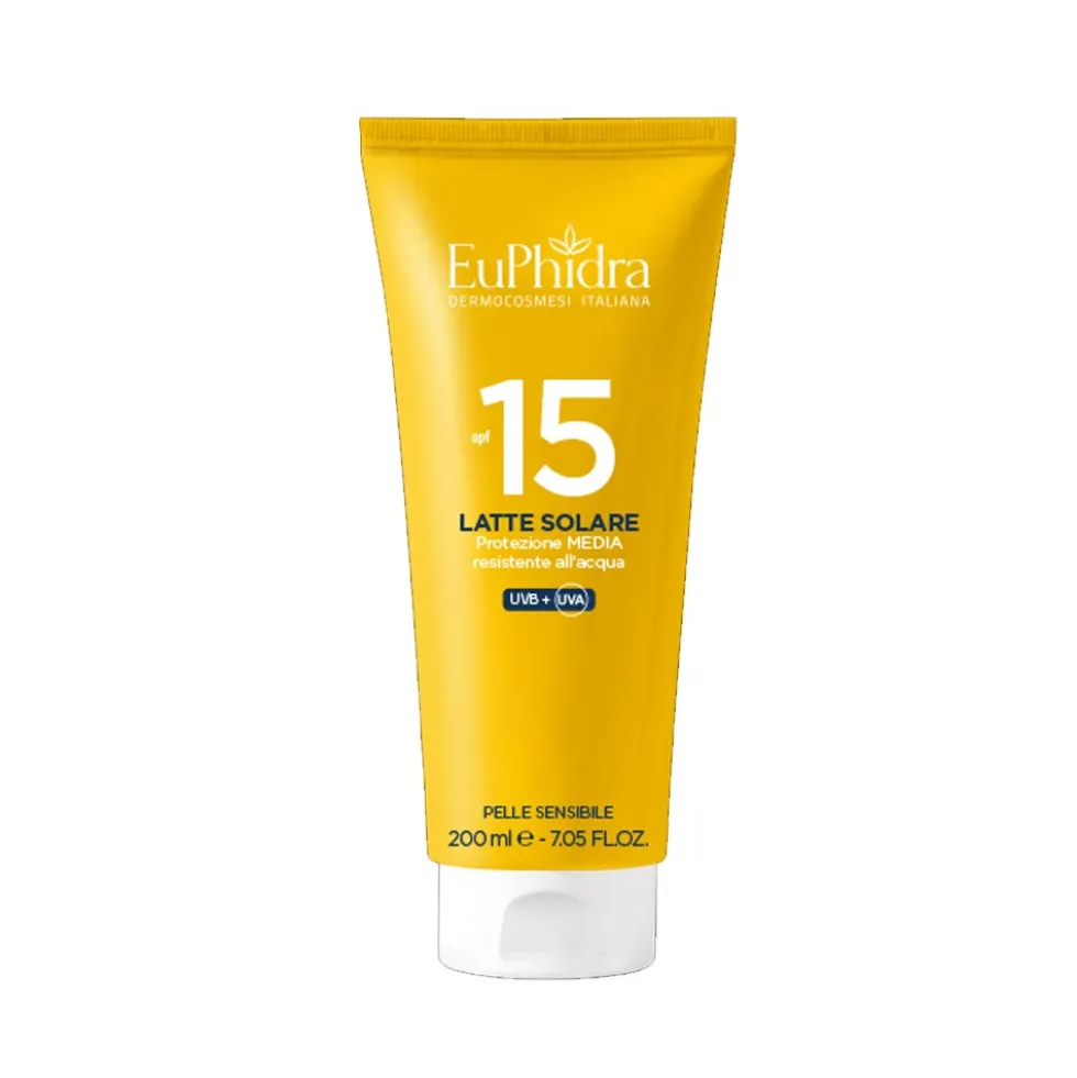 Euphidra Latte Solare SPF 15 - Latte solare antiossidante per la protezione del corpo, 200 ml