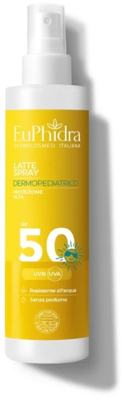 EuPhidra Latte Spray Dermopediatrico SPF 50+ - Protezione solare per la pelle dei bambini, 200 ml