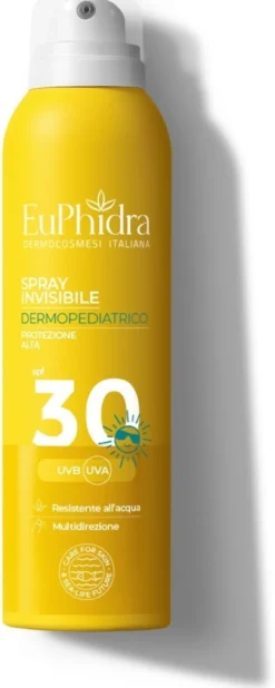 Euphidra Spray Invisibile Dermopediatrico SPF 30 - Lozione solare per il corpo dei bambini, 200 ml