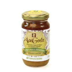 Farmaderbe Apigola miele curcuma e zenzero - Miele lenitivo per la gola e la digestione, 250 g