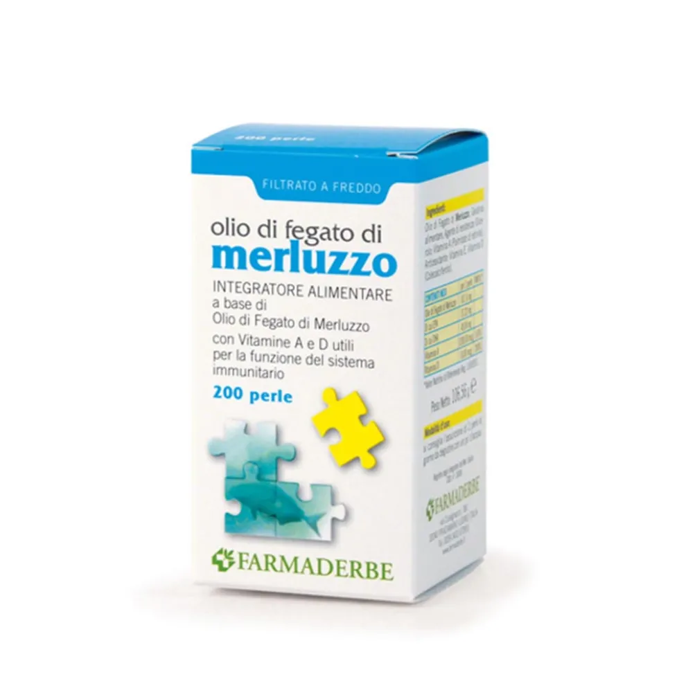 Farmaderbe Olio Fegato di Merluzzo Integratore Alimentare, 200 Perle
