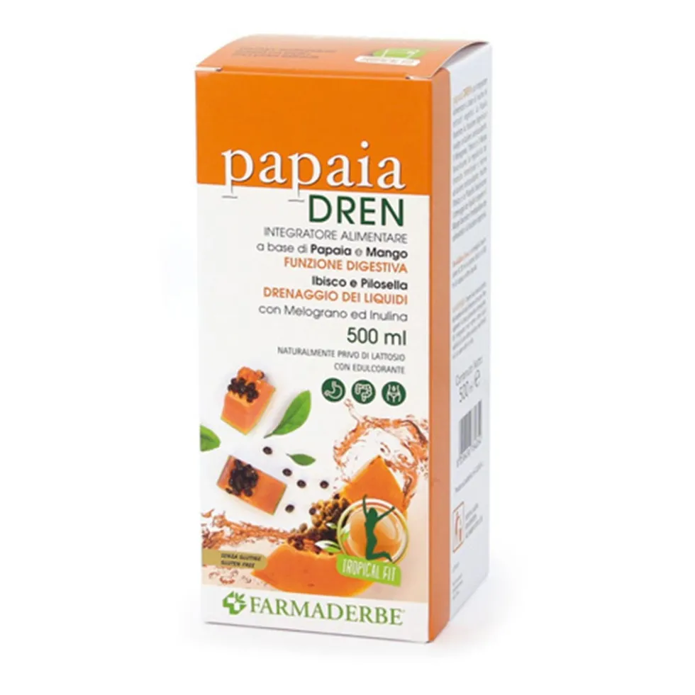 Farmaderbe Papaia Dren Integratore Alimentare Drenante, 500ml