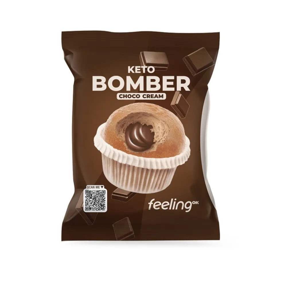 Feeling Ok Keto Bomber Muffin ripieni alla crema di cioccolato Snack proteico per la dieta chetogenica, 50 g