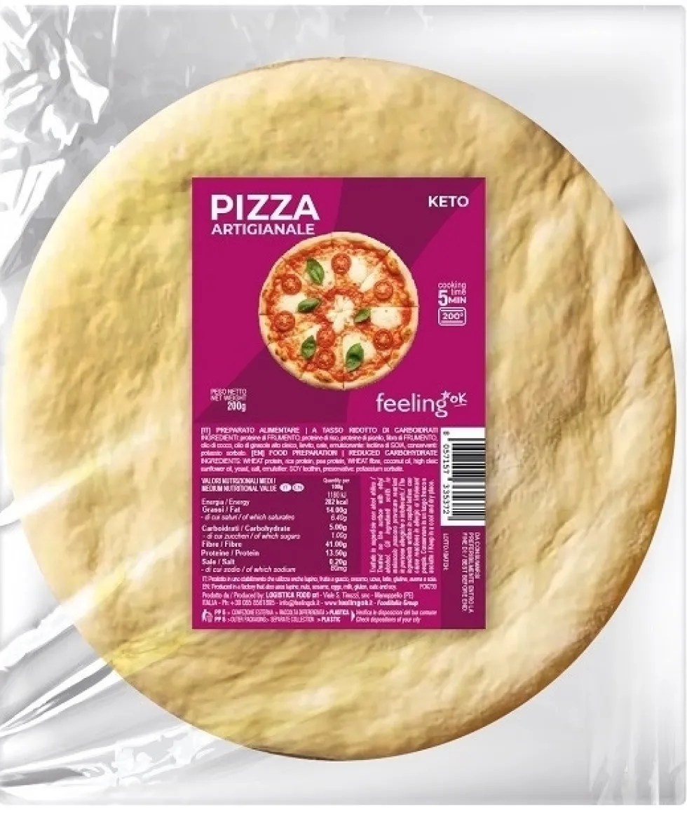 Feeling Ok Pizza Artigianale - Base per pizza proteica e a ridotto contenuto di carboidrati, 200 g