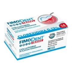Fimo Fimodent Travel - Collutorio con clorexidina 0,12% per la gengivite, 14 flaconi da 10 ml